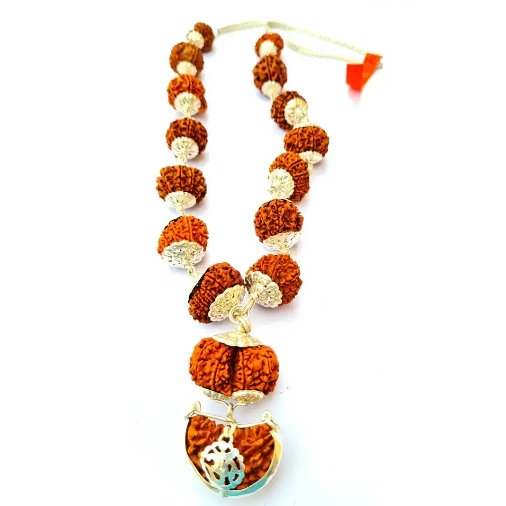 1 -14 Mukhi Rudraksha Siddha Mala with silver Cap (Nepali beads)