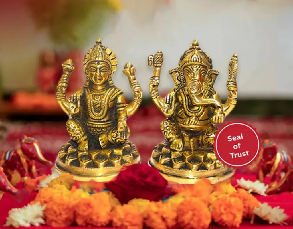 Brass Ganesha Laxmi Ganesh Lakshmi Bhagwan Idol