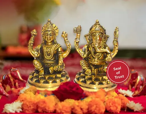 Brass Ganesha Laxmi Ganesh Lakshmi Bhagwan Idol